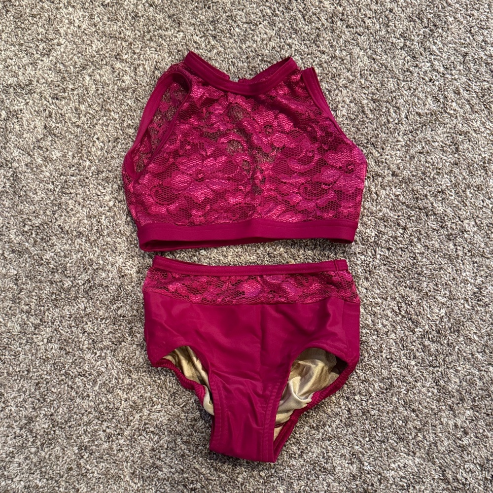Chic Lace Kids Matching Dancewear Set in Magenta